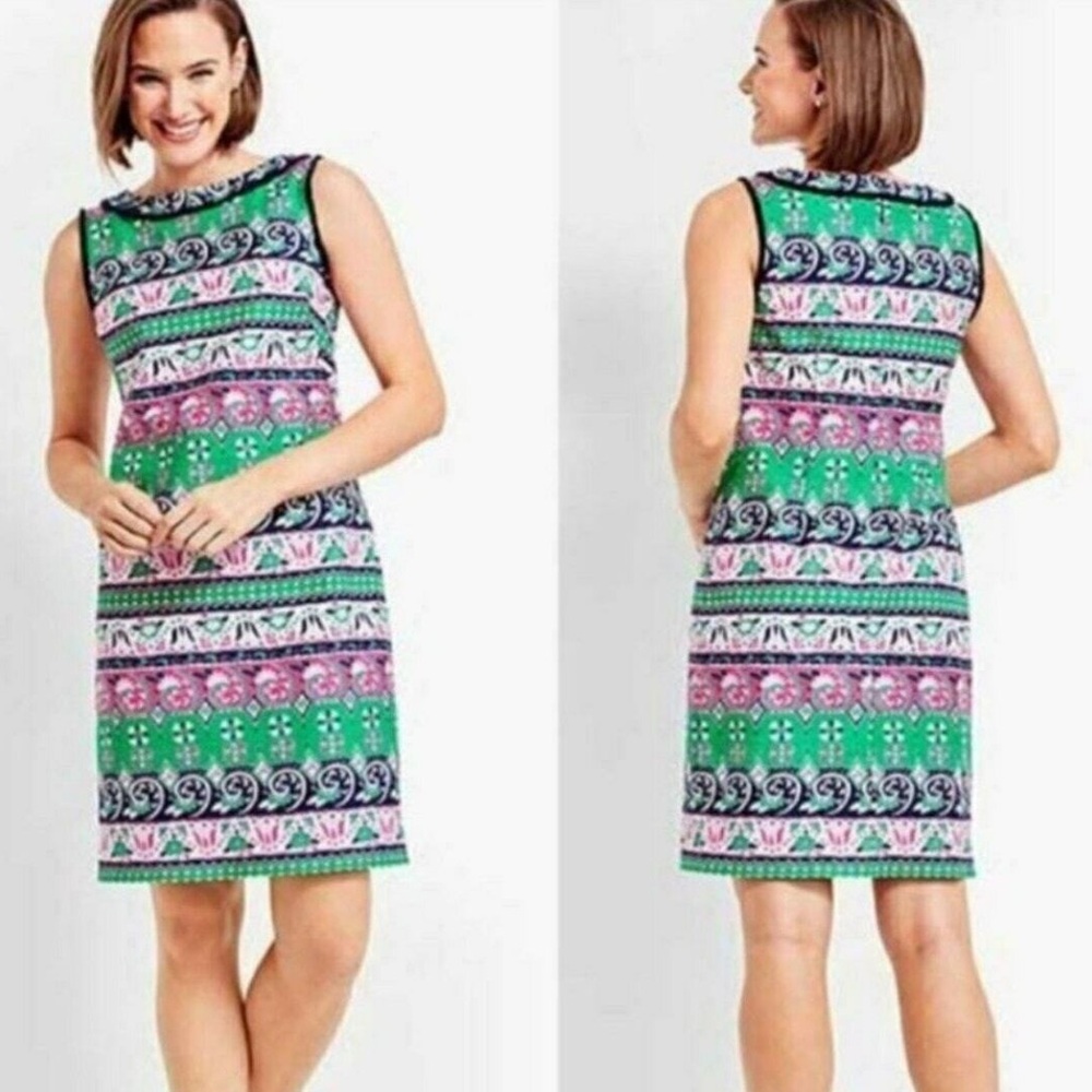 NWOT Talbots tulip pink and green spring floral cotton sheath dress size 4